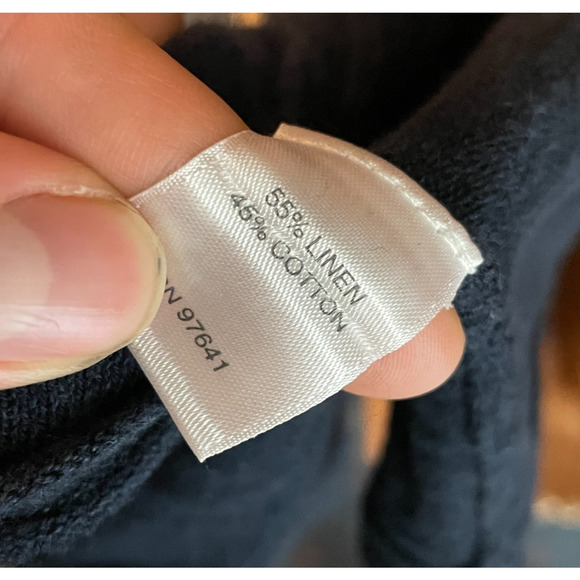 Women's XL J.Jill Linen Blend Navy Blue Pocket Long Sleeve Knit Shirt - Picture 5 of 5